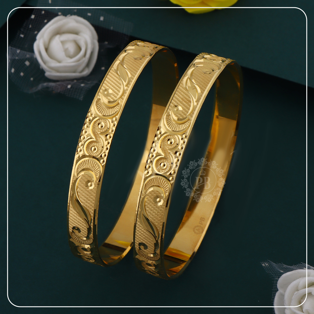 Ornate Floral Swirl Gold Bangles